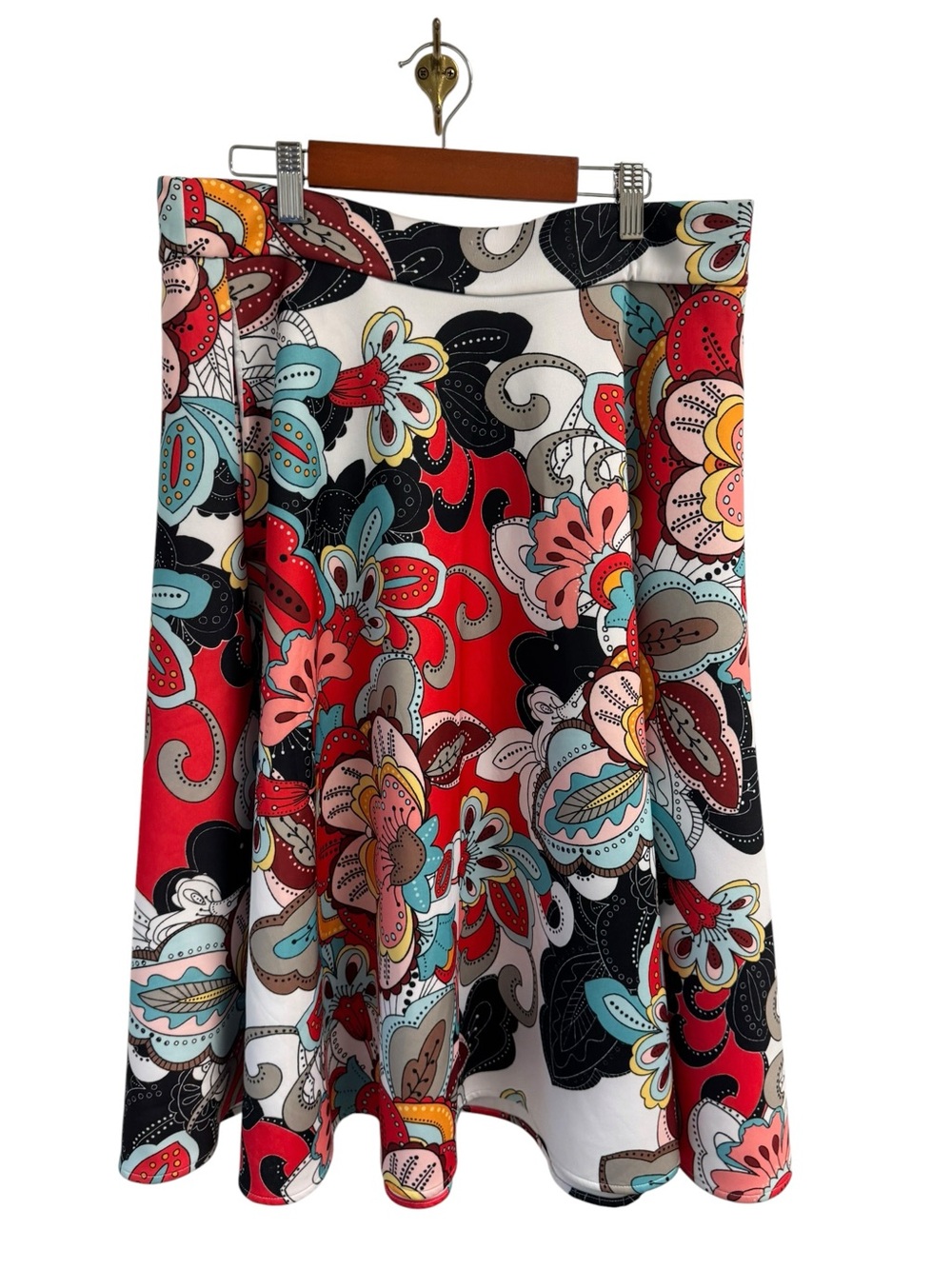 New York And Company Floral A-Line Skirt in Red Multi Feminine Wedding Guest M‎